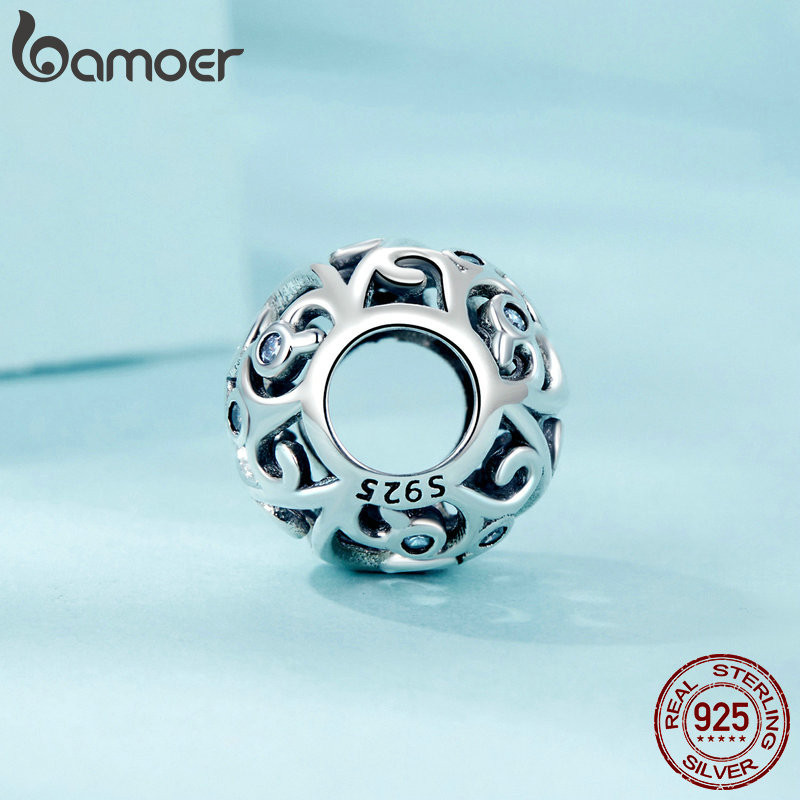 Bamoer 925 Sterling Sliver Charm Scroll Thiết Kế Kết Cấu Mặt Dây Chuyền Phụ Kiện Cho Vòng Tay Quà Tặng Cho Nữ Bé Gái