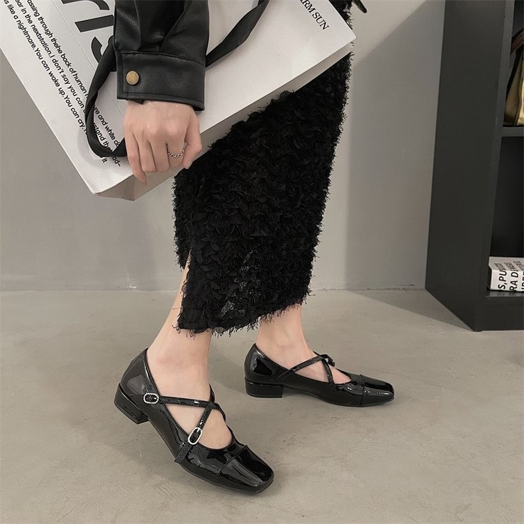 Pháp Retro Mary Jane Giày Da Nhỏ Dây Đeo Chéo PU Chống Trơn Trượt Hàng Ngày Thời Trang Đi Lại Kỳ Nghỉ Ba Lê Đen Giày Da Nhỏ Bán Buôn Giày Nữ Sinh Viên Giày Đơn