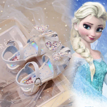 Giày Sandal Bé Gái 2024 Phong Cách Mới Công Chúa Elsa Sandal Trẻ Em Kim Cương Giả Nơ Mũi Sandal