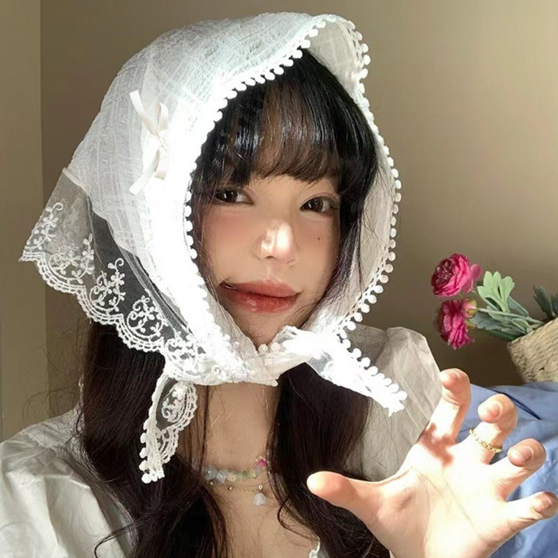 Phụ Kiện Tóc Phổ Biến - Ảnh Du Lịch Turban Bandana - Nữ Ren Nơ Tam Giác Băng Đô - Khăn Đầu Phong Cách Mục Vụ - Xuân Hè Thời Trang Pháp Ngọt Ngào
