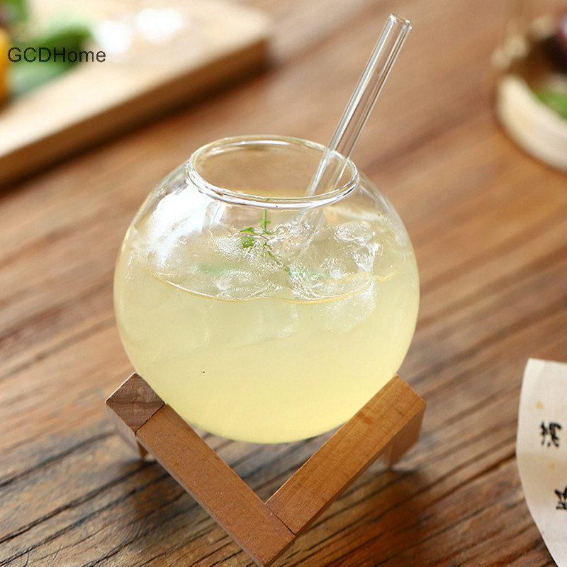 Gcdhome Cocktail Cốc Thủy Tinh Có Chân Đế Bằng Gỗ Sáng Tạo Thanh Thủy Tinh Uống Ronud Cocktail Mặt Trăng Cốc Trái Cây Nước ép Tumbler HOT