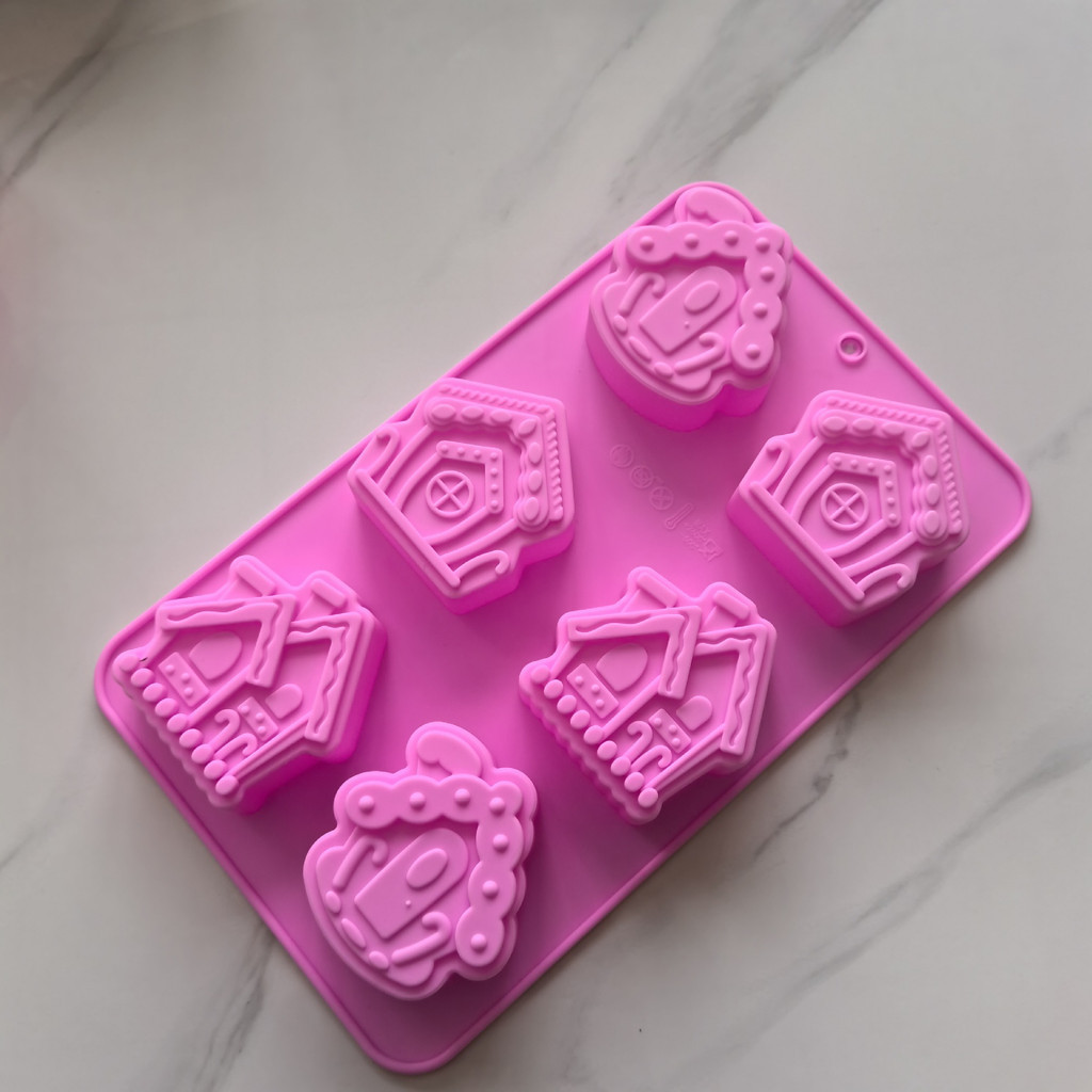 6 Khoang Nhà Mô Hình Khuôn Silicon Giáng Sinh Series Pháp Mousse Bánh Khuôn Nhà Xà Phòng Handmade Khuôn Socola Cơm Pudding Khuôn DIY Nướng Bánh