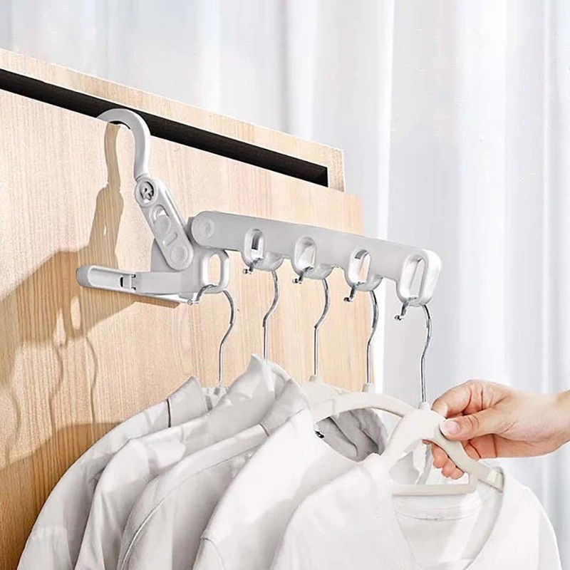 Thanh treo móc quần áo gấp năm lỗ - Thanh treo móc quần áo du lịch di động - Giá phơi - Tiết kiệm không gian, đa chức năng - Dụng cụ sắp xếp quần áo - Giá treo quần áo - Dụng cụ sắp xếp tại nhà