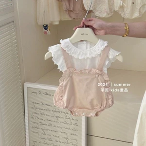 Bộ áo liền quần mùa hè cho bé Công chúa mỏng Onesie Quần áo trẻ em thời trang tay ngắn 2 mảnh 7.7