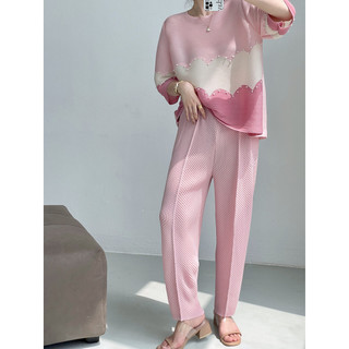 Miyake Xếp Ly Quạ Thiết Kế Quy Mô Quần Rời Thường Ngày Co Giãn Eo Nhiều Màu Mỏng Hơn Nhìn Quần Áo Nữ
