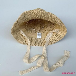 Mg-little Girl Mùa Hè Mũ Rơm Gấu Họa Tiết Hoa Thoáng Khí Vành Rộng Người Cá Mũ Cho Bãi Biển