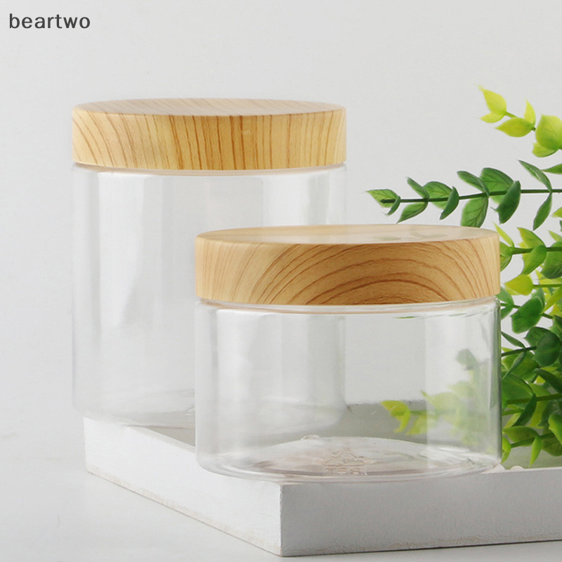 < Beartwo > Hộp đựng lọ trong suốt rỗng có nắp gỗ giả bằng nhựa Chai lưu trữ bằng nhựa Đẹp