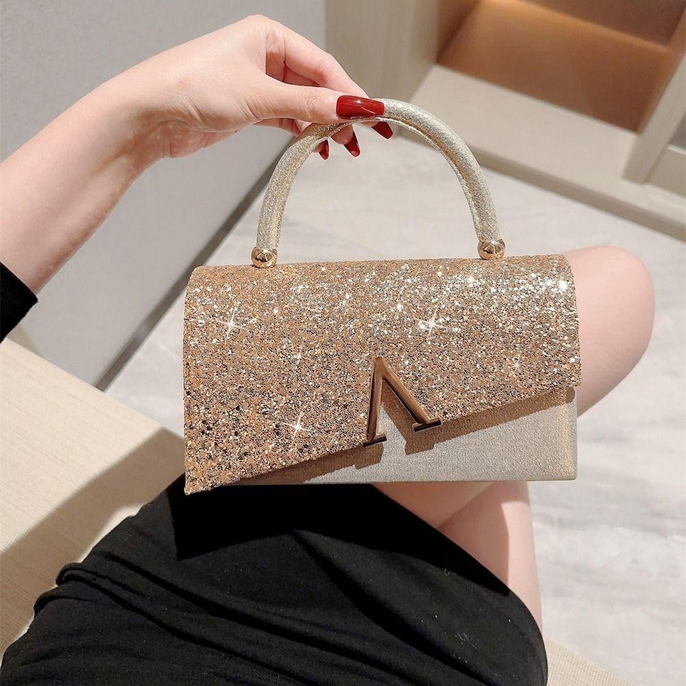 Túi dạ hội nơ CPINCP, Túi đeo vai Sequin vàng dây chuyền, Ly hợp tiệc sang trọng dành cho nữ
