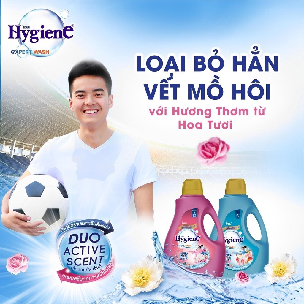 Nước Giặt Hygiene Giặt Xả Quần Áo Thái Lan Thơm Lâu Duo Active [Xanh Đậm] Can 2800ml !