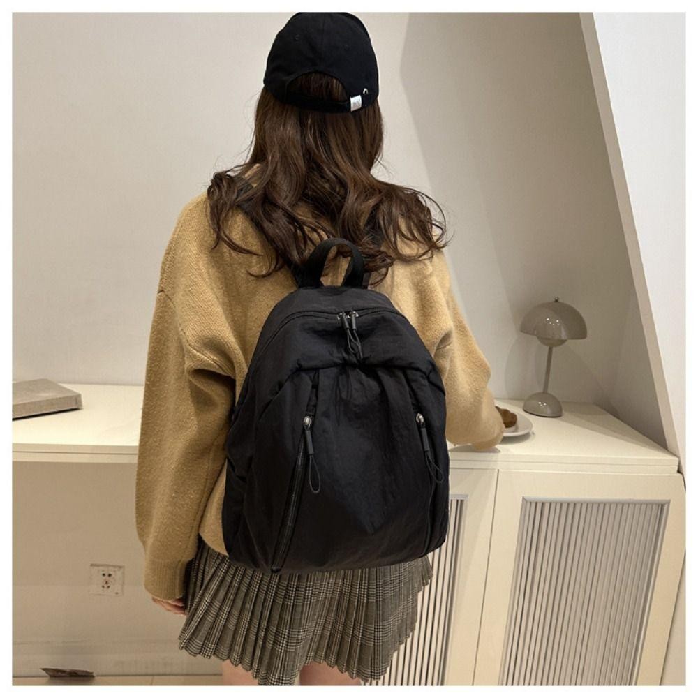 Ba lô Nylon CPINCP, Túi đeo vai màu trơn dung tích lớn, Ba lô du lịch nhẹ có khóa kéo đôi mềm
