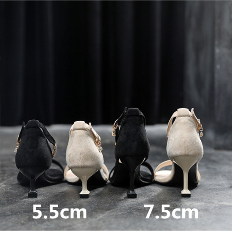 Gót Chân Chiều Cao 5cm Dép Kích Thước Nhỏ 34 Mùa Hè Dây Đeo Bằng Giày Cao Gót Stiletto Size Lớn 42 43 44 45 Mỡ Mở Rộng
