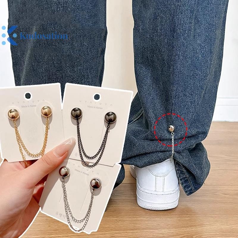 Kudosation 2 Chiếc Đa Năng Từ Quần Áo Kẹp Với Dây Xích Nút Kim Loại Kẹp Quần Áo Khăn Chân Vòng bít Cố Định Nam Châm Pin