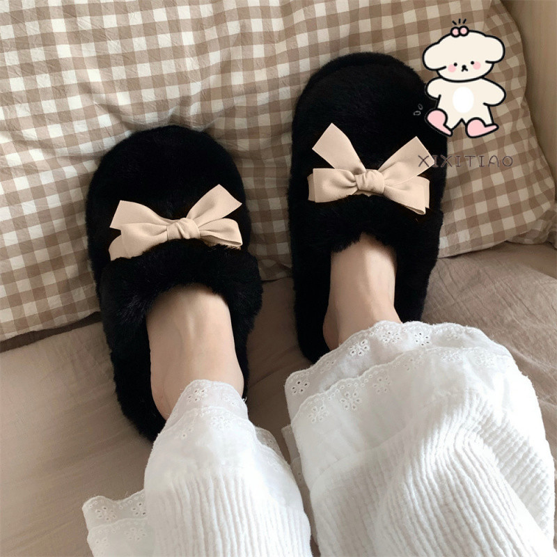 Xixitiao Dép Cotton Thu Đông Phong Cách Mới Nữ Trong Nhà Lót Lông Cừu Thường Ngày Giữ Ấm