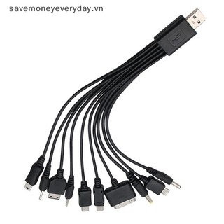 [savemoneyeveryday] Bộ sạc cáp đa Pin Cáp chuyển đổi USB Dây dữ liệu Dây cáp truyền dữ liệu USB 10 trong 1 Đa năng [vn]
