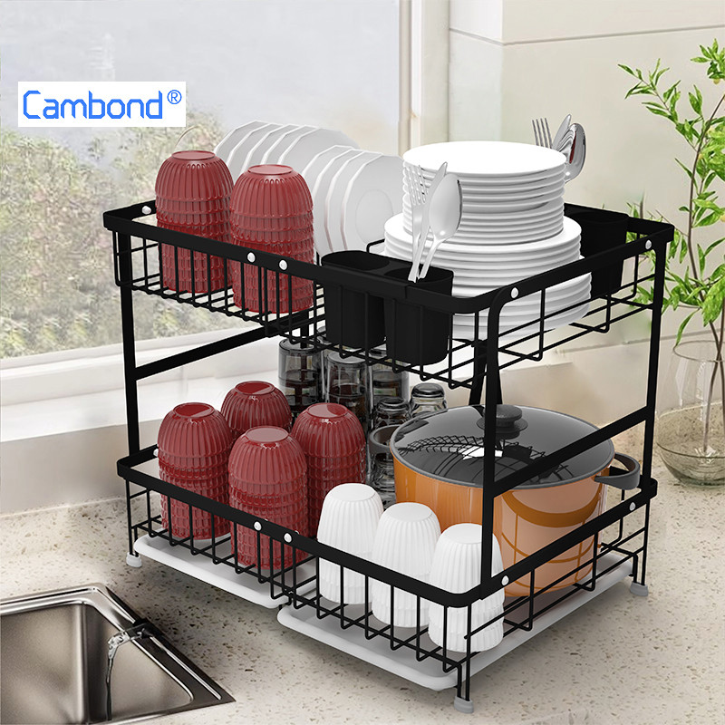 Cambond 1 / 2Tiers Giá phơi bát đĩa Giá sắp xếp nhà bếp Giá để bát đĩa Giá đựng đồ nhà bếp