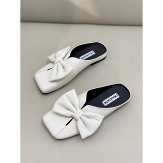 Nửa Dép Lười Mùa Hè 2025 Baotou Da Nhỏ Phong Cách Anh Nữ Sandal Nơ Thắt Lưng Slip-On Mary Jane
