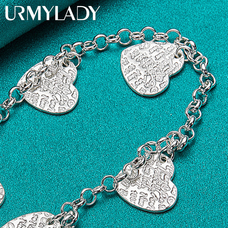 URMYLADY Bạc 925 Năm Trái Tim Mặt Dây Chuyền Vòng Tay Nữ Cưới Thời Trang Quyến Rũ Trang Sức