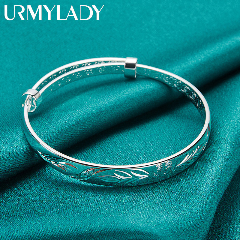 URMYLADY Bạc 925 Khắc Có Thể Điều Chỉnh Lắc Tay Cho Nữ Đính Hôn Thời Trang Quyến Rũ Trang Sức