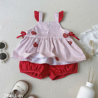 Set Bộ Hè Chất Cotton Cánh Tiên Phối Nơ Cho Bé Gái Mềm Mát 8-26kg
