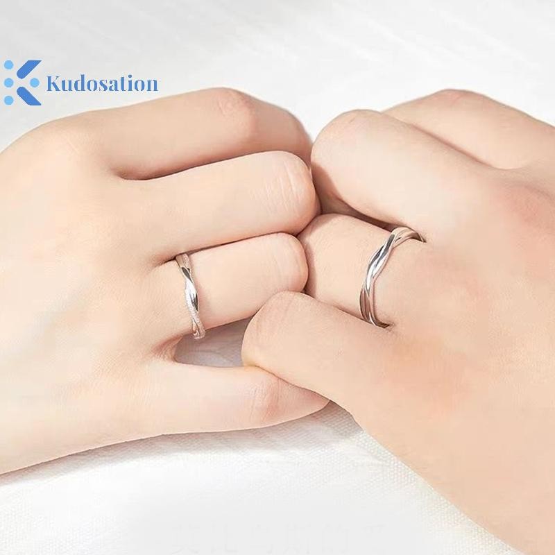 Kudosation Thời Trang Cặp Đôi Nhẫn Bộ Màu Bạc Đơn Giản Mở Nhẫn Có Thể Điều Chỉnh Ánh Sáng Sang Trọng Trang Sức Dành Cho Nữ Kỷ Niệm Quà Tặng