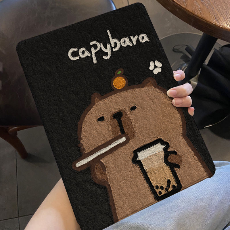 Vỏ máy tính bảng capybara cho iPad 2018pro mini6 air5 10.9 2024air6 11inch air1 2 gen9 10.2 air4 gen6 gen7 air3 gen5 generation10th 2022pro11 gen8 kiểu sách khe cắm bút Vỏ bảo vệ