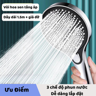 Vòi Sen Tăng Áp Siêu Mạnh, Bộ Vòi Hoa Sen Đủ Bộ Dây Và Giá Đỡ Bằng Kim Loại NGÓI HOME - VS01