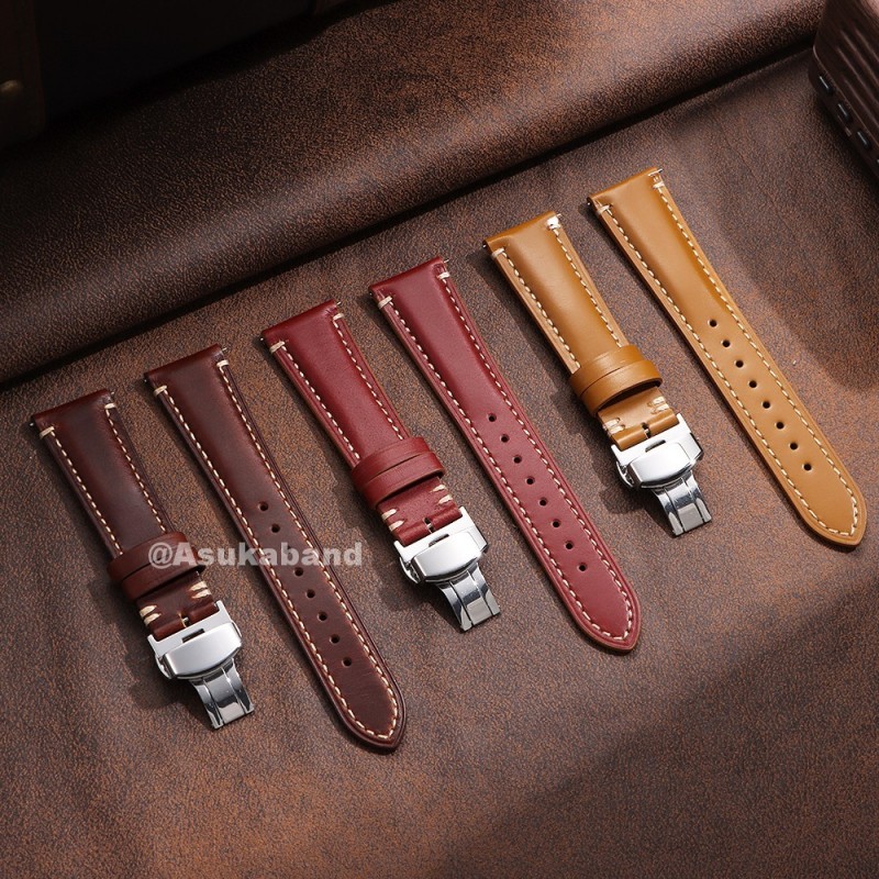 Dây đeo đồng hồ da thật cao cấp 20mm 22mm 24mm Sáng bóng chống nước cổ điển Dây đeo cổ tay bằng da Dây đeo cổ tay bướm Dây đeo đồng hồ Vòng đeo tay thay thế cho nam nữ Hộp quà tặng
