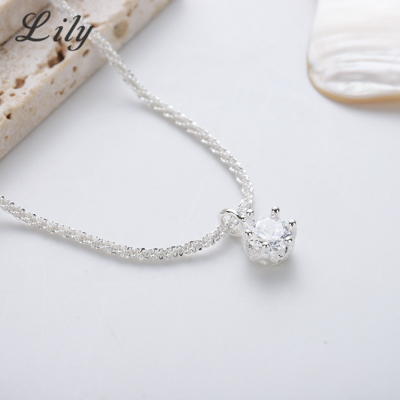 Tối Giản Bạc S925 Sáu Móng Vuốt Đơn Kim Cương Vòng Cổ Phù Hợp Với Thời Trang Nữ Xương Đòn Dây Chuyền