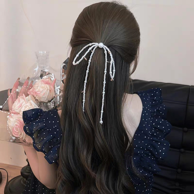 Kẹp tóc nơ ngọc trai nữ thanh lịch
