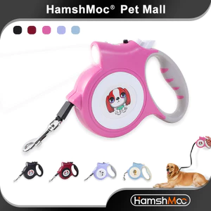 Hamshmoc Dây xích thú cưng mạnh mẽ Dây kéo chó có đèn tự động có tay cầm thoải mái cho chó nhỏ vừa lớn đi bộ