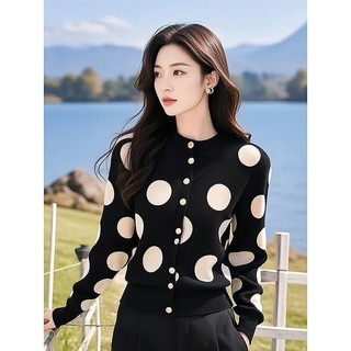 Kaichun Phong Cách Hàn Quốc Độc Đáo Đẹp Siêu Đẹp Đen Chấm Bi Dệt Kim Cardigan Áo Len Nữ Thiết Kế Niche