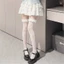 XGB Fishnet Đùi Cao Tất Cho Nữ Ruffle Viền Hoa Ren Trên Đầu Gối Tất