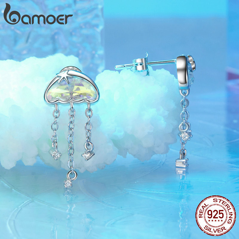 Bamoer 925 Sterling Sliver Bông Tai Iridescent Thạch Thiết Kế Trang Sức Quà Tặng Cho Nữ