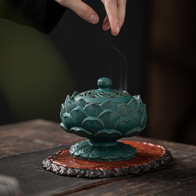 LƯ HƯƠNG XÔNG TRẦM, ĐỐT TRẦM BẰNG GỐM HỌA TIẾT HOA SEN
