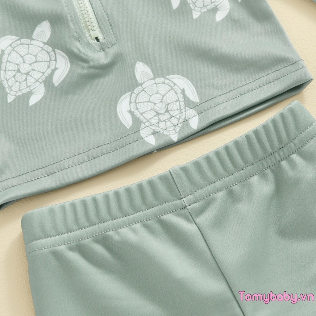 Trẻ Em Bé Trai Rash Guard Bộ Đồ Bơi Dài Tay In Hình Rùa + Quần Short + Mũ Đồ Bơi 3 Chiếc Đồ Bơi