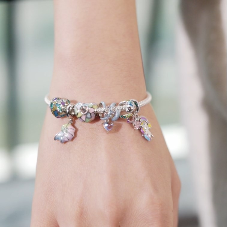Bamoer 925 Sterling Sliver Charm Dễ Thương Cầu Vồng Trái Tim Conch Mặt Dây Chuyền Phụ Kiện Cho Vòng Tay BSC966
