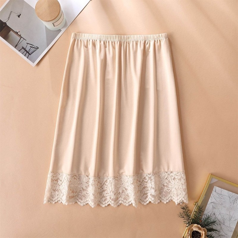 XGB Nữ Chiều Dài Đầu Gối Nửa Trượt Underskirt Co Giãn Eo Màu Ren Viền Petticoat Cơ Bản Nửa Váy Cho Dưới Dres