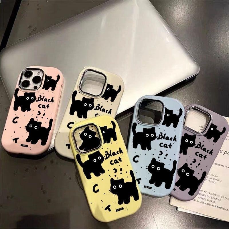 Ốp Lưng Mèo Đen Dễ Thương Cho Samsung Galaxy A04 A32 A10S A22 A23 A05 A05S A25 A20S A02 A03 Core A03S A13 A12 A11 A21S A54 A33 A15 Ốp Điện Thoại Khung Ống Kính Matal Mạ Điện Sang Trọng