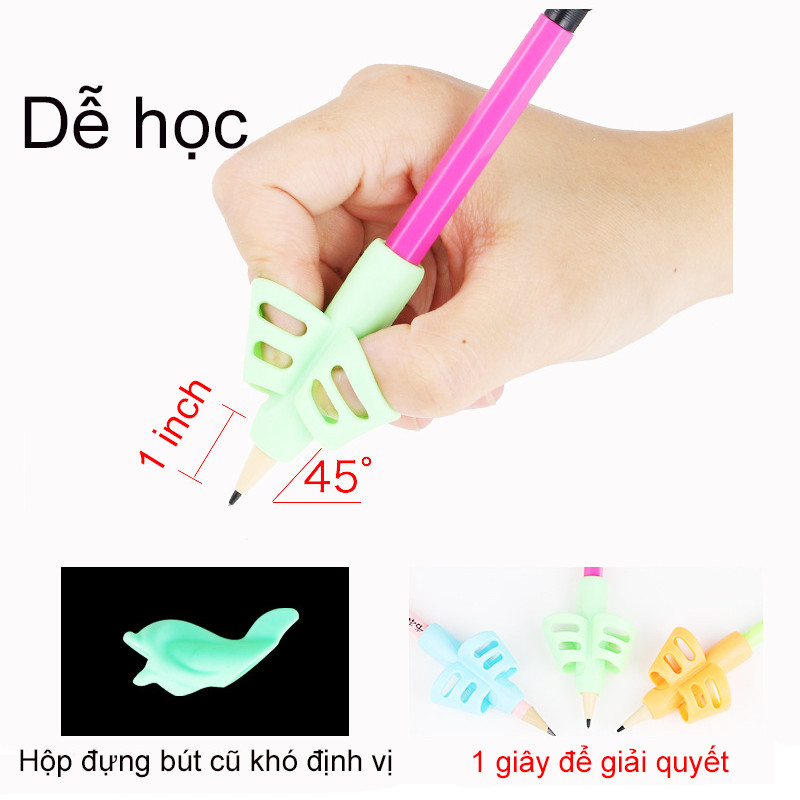 Dụng cụ định vị cầm bút silicon 3 NGÓN cao cấp , Dụng cụ chỉnh sửa tư thế viết cho trẻ em,Hộp đựng bút bằng hai ngón tay