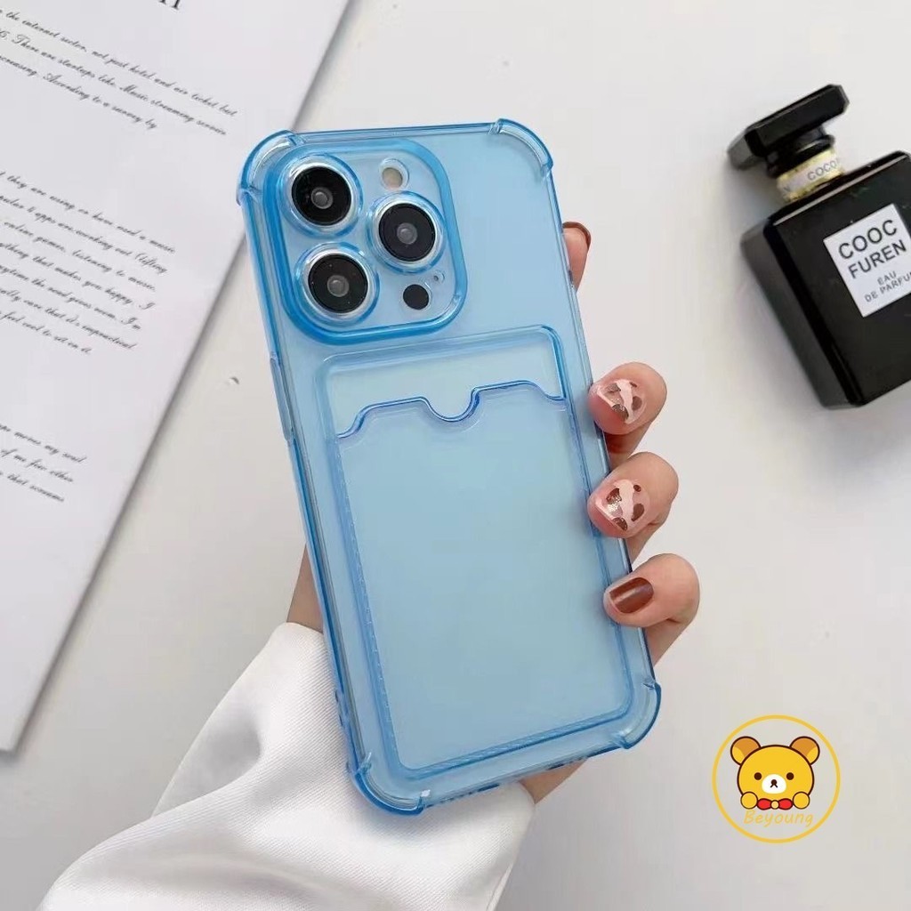 Ốp Ví Đựng Thẻ Trong Một Trong Suốt Cho Xiaomi 13T 12T Pro 12 11 Lite Poco C55 C40 C31 X6 M6 M5S X5 X3 M2 Pro NFC 4G 5G Hộp Đựng Thẻ Mềm Chống Sốc Chống Rơi