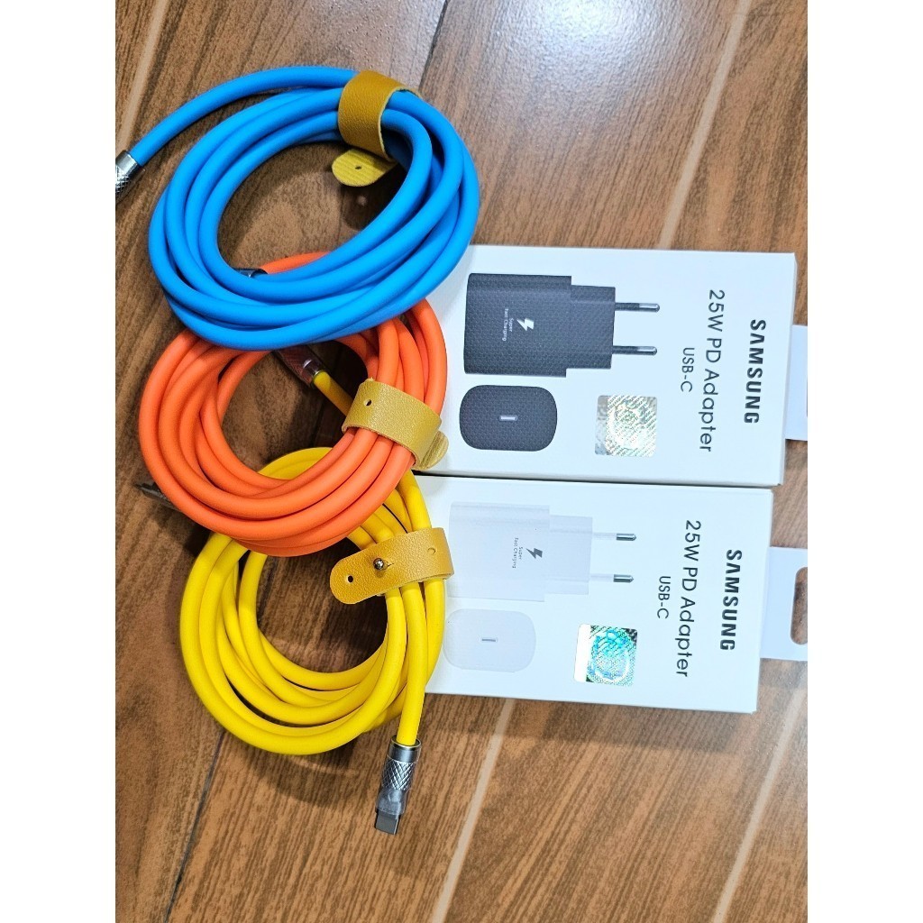 Bộ sạc nhanh SamSung PD25W, kèm cáp sạc Silicon Type C - Type C, dài 2m, dây cáp bền, không rối