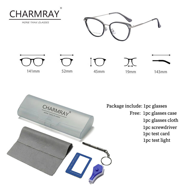 Charmray Đổi Màu Chống bức xạ Kính mắt mèo cho nữ Kính khung cổ điển Ống kính có thể hoán đổi cho nhau 0 ~ -6.0 | BigBuy360 - bigbuy360.vn