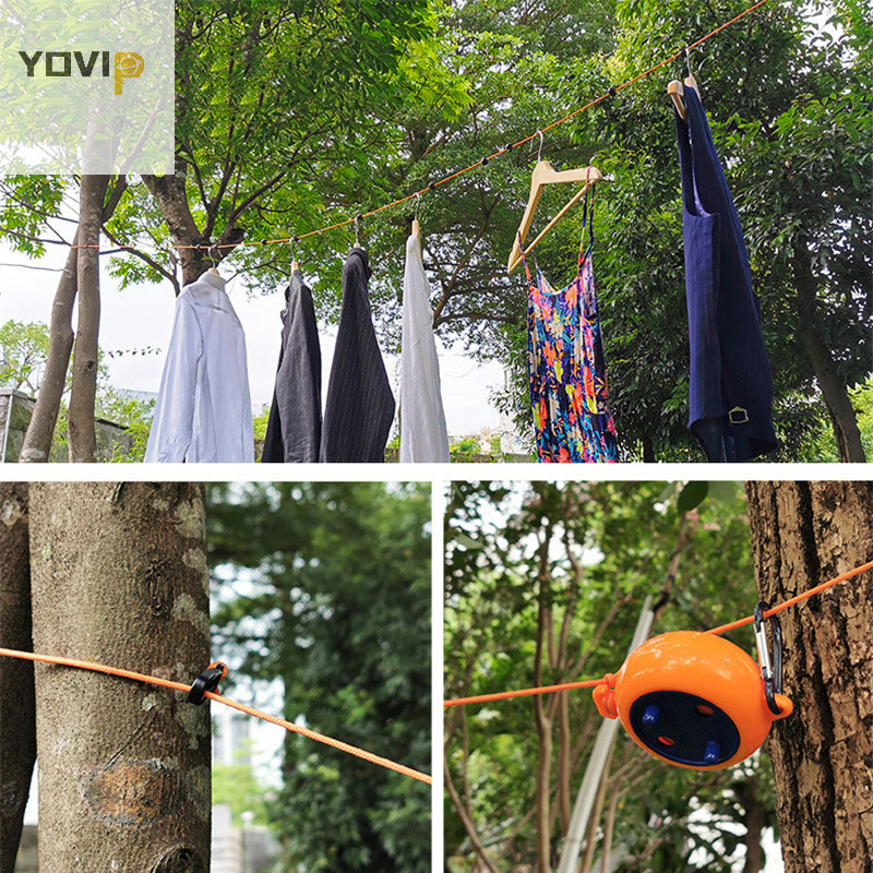 Yovip 1 Dây phơi quần áo có thể điều chỉnh 393,7 inch Dây phơi quần áo du lịch ngoài trời Dây quần áo di động trong nhà và ngoài trời Dây quần áo vô hình có thể thu vào Thích hợp để cắm trại Câu cá hoang dã và các sản phẩm khác