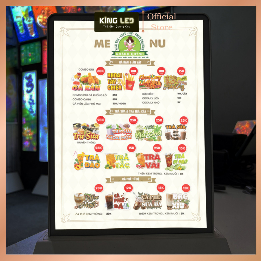 Menu Led Kích Thước A4, A3, A2, Bảng Đèn Led Quảng Cáo, Tranh Điện Siêu ...