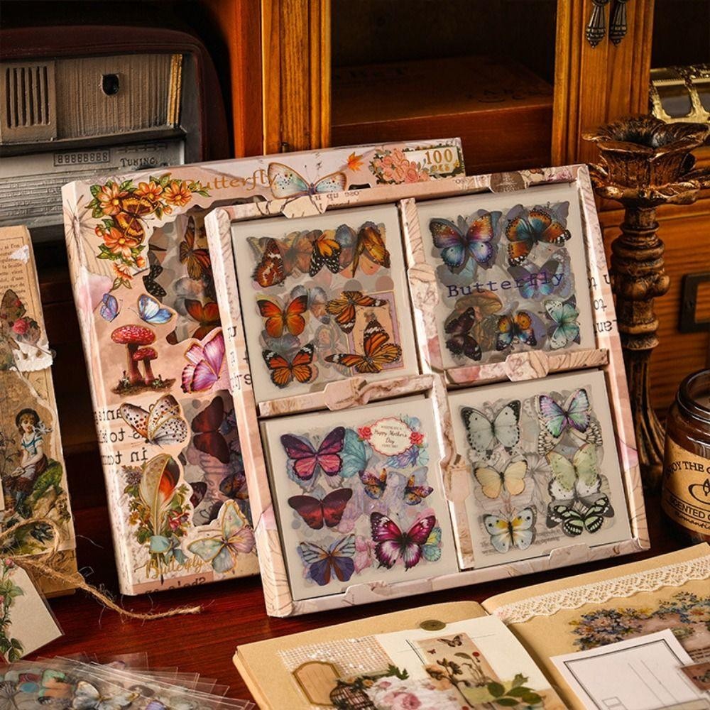 GETVOW DIY Sổ Tay Dán, Chất Liệu PET Thêu Sò Vintage Hộp Quà Tặng Dán, Hoạt Hình Chất Lượng Cao Văn Phòng Phẩm Hoạt Hình Dán Trang Trí