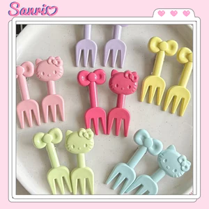 10 Chiếc Sáng Tạo Mini Dễ Thương Nĩa Trái Cây HelloKitty Hoạt Hình Tinh Tế Có Thể Tái Chế Di Động Nĩa Ăn Nhẹ