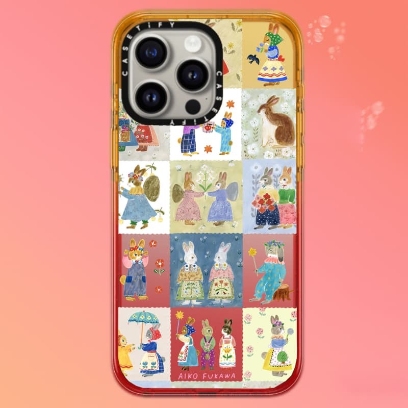 Casetify X thỏ miếng vá ngọt ngào Vỏ làm việc Black Edge Peach Haze Cotton Candy Collection Màu sắc trong suốt Vỏ cứng tác động cho Apple IPhone 12 13 14 15 16 Pro Max Plus có hộp