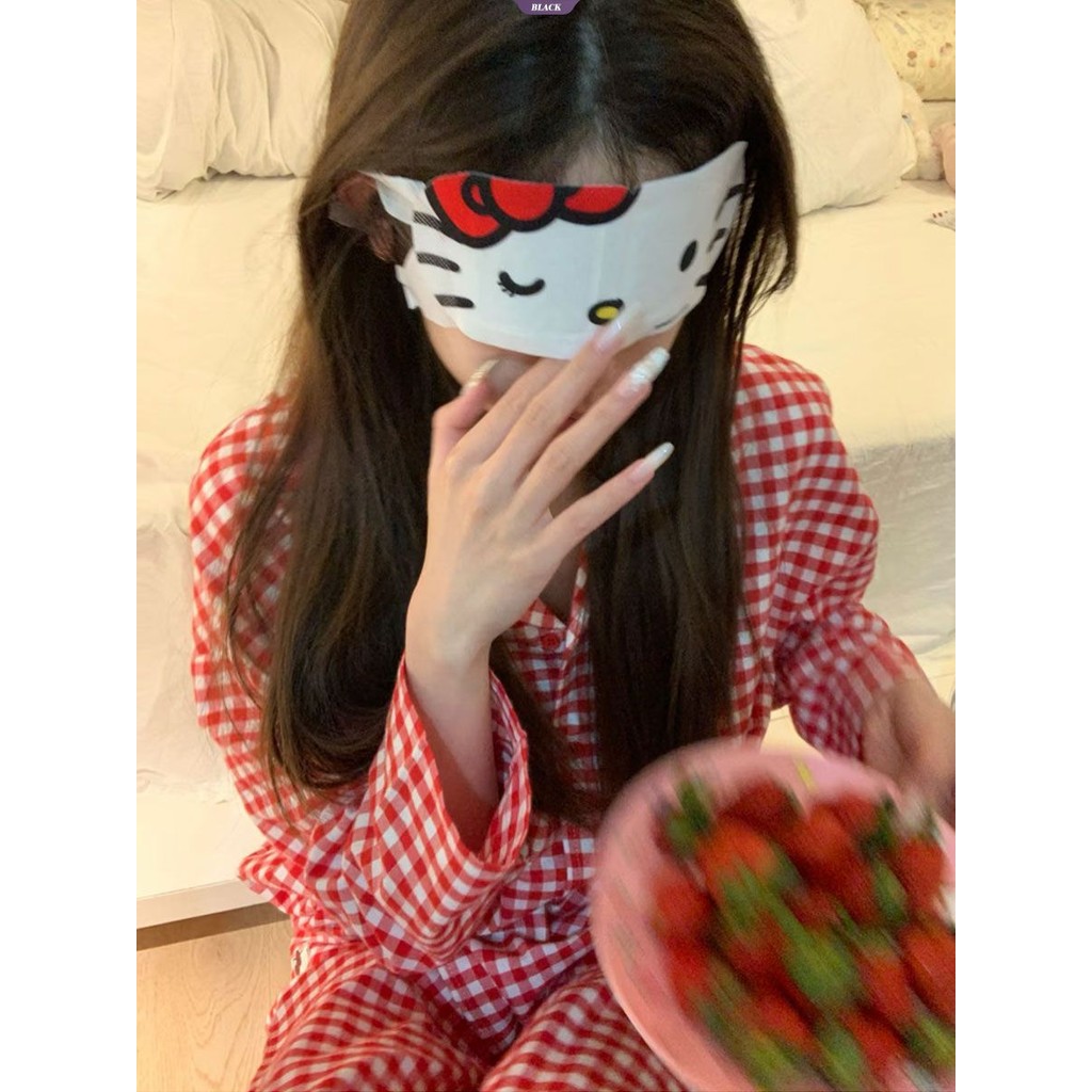 Bộ đồ ngủ HelloKitty kẻ sọc Nhật Bản Nữ Xuân Thu Hoạt hình dễ thương Học sinh Quần dài tay Bộ đồ mặc nhà [BL]