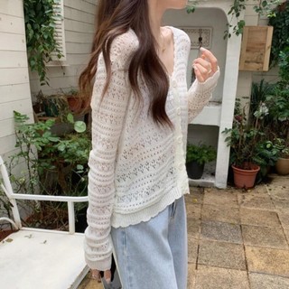 Áo len dệt kim NICOLOO, Áo chống nắng cổ chữ V mỏng, Áo khoác ngoài dài tay rỗng thời trang dành cho nữ