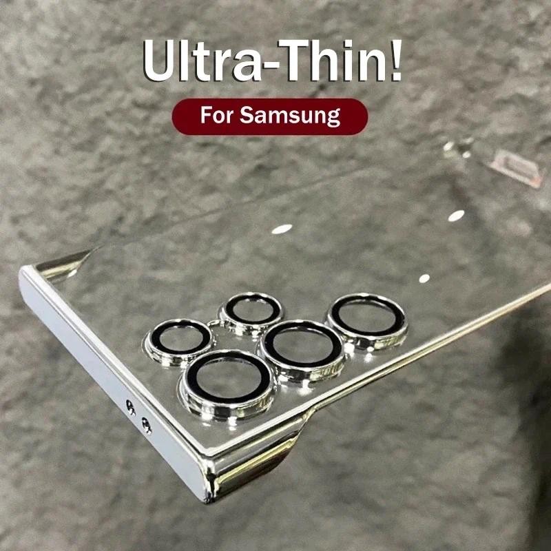 Mạ Trong Suốt Không Khung Ốp Lưng Điện Thoại Samsung Galaxy S25 S24 Plus S23 S22 Ultra Bảo Vệ Ống Kính Máy Ảnh Vỏ Chống Sốc